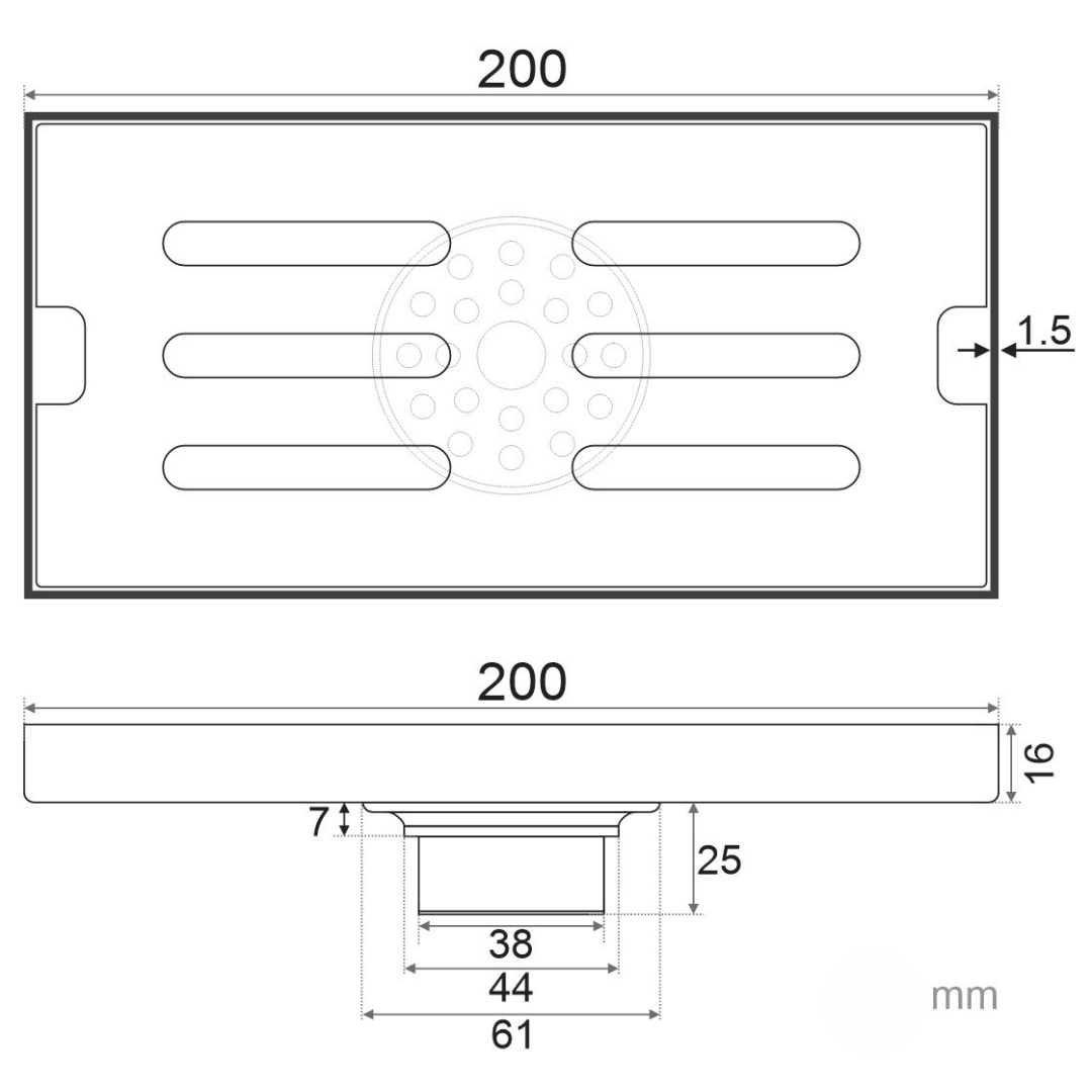 thoát sàn dài chống côn trùng 100x200 inox